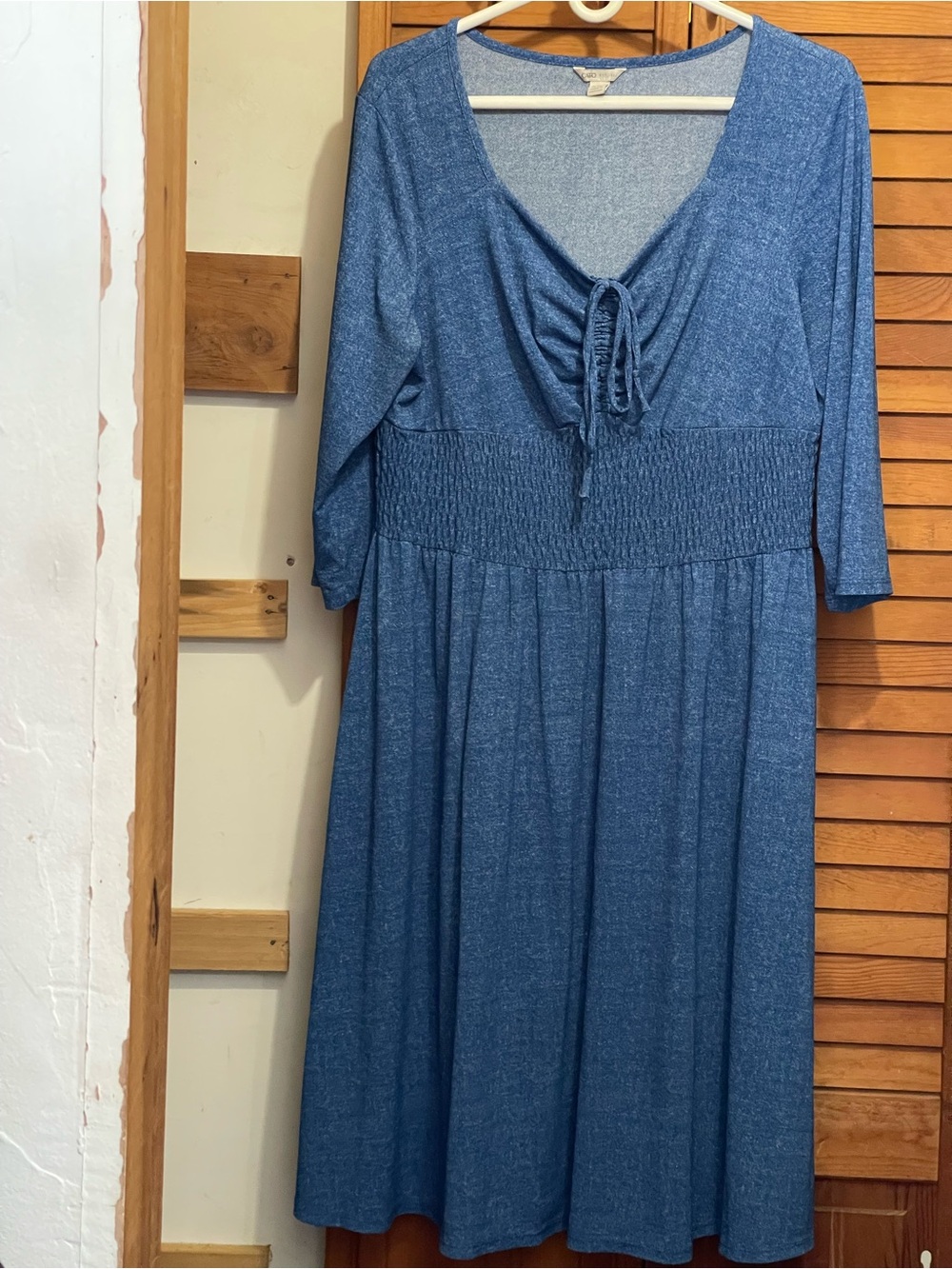 Blue V-Neck Smocked Waist Midi Dress